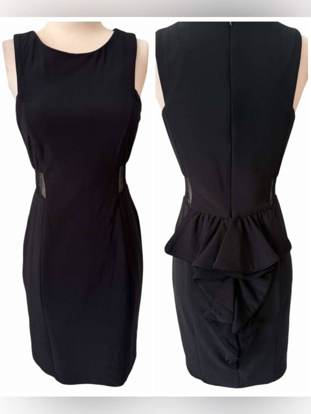 XSCAPE Black Peplum Illusion Waist Sheath Dress Sz 6
